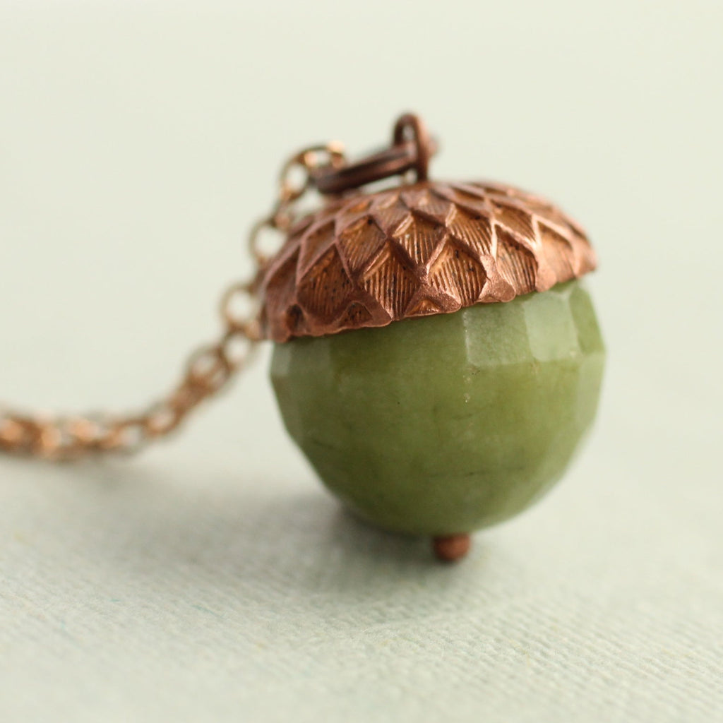 Faceted Olive Acorn Necklace (WS) - Necklaces