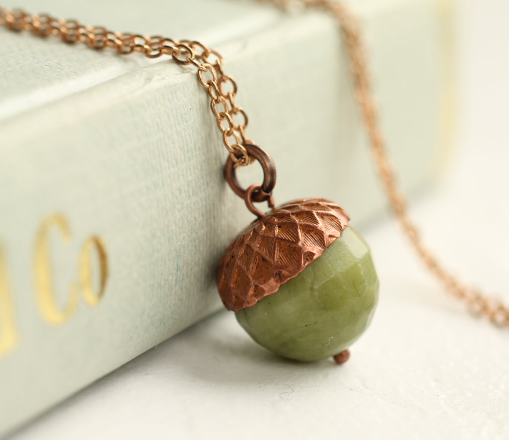 Faceted Olive Acorn Necklace - Necklaces