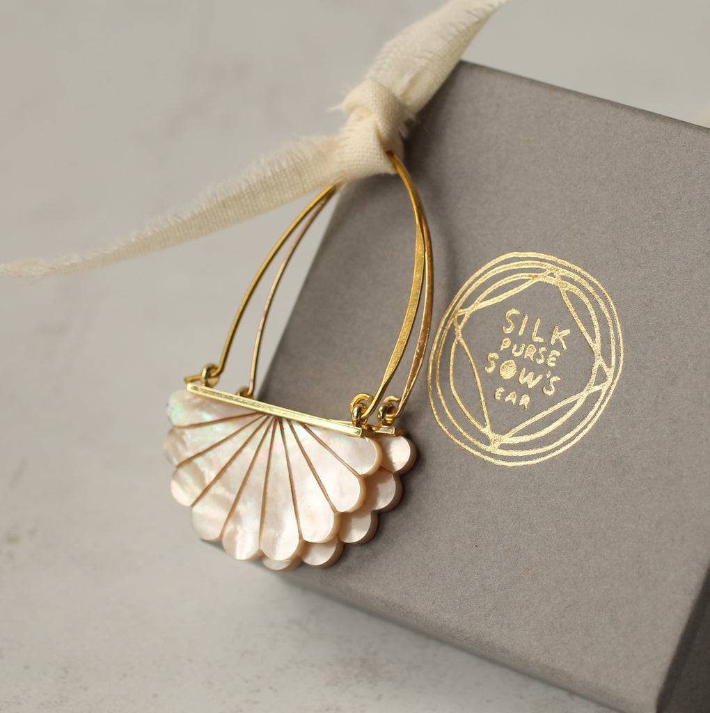 Mother of Pearl Art Deco Hoop Earrings - Earrings