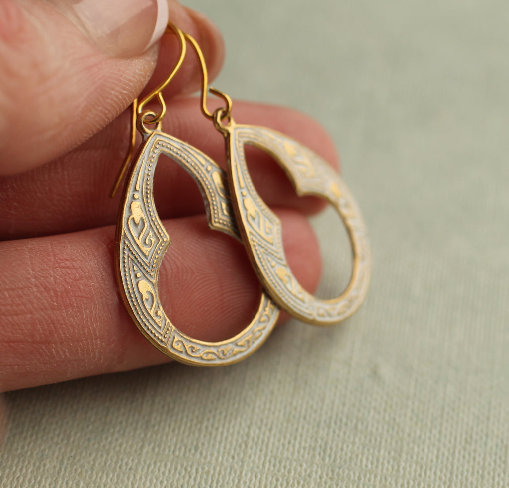 Victorian Gold and White Hoop Earrings - Earrings