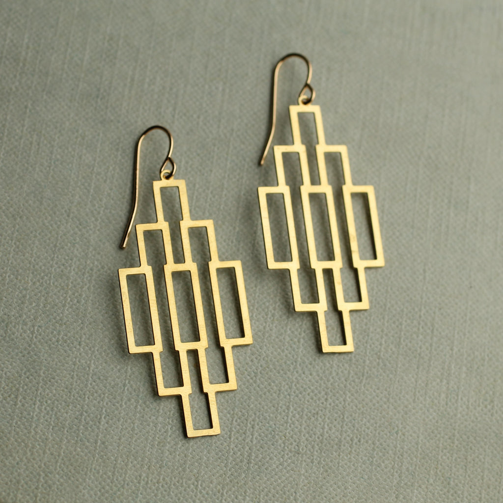 Art Deco Gold Ladder Earrings - Earrings
