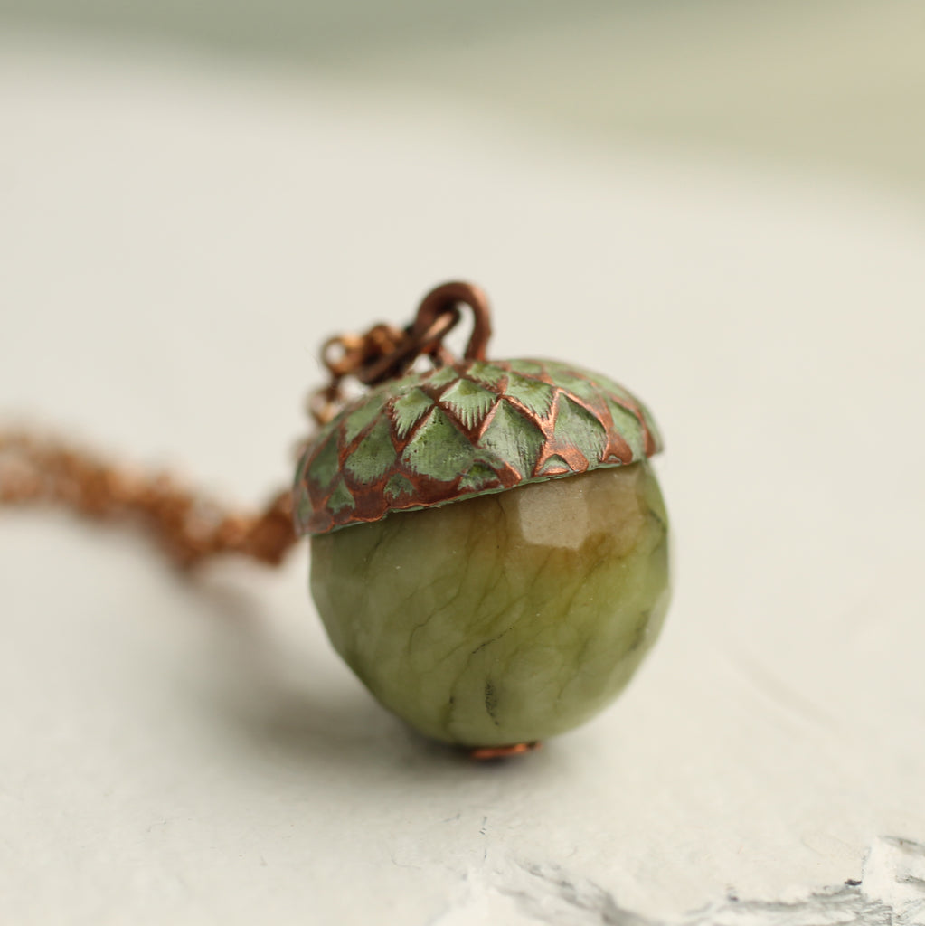 Moss Olive Green Acorn Necklace - Necklaces