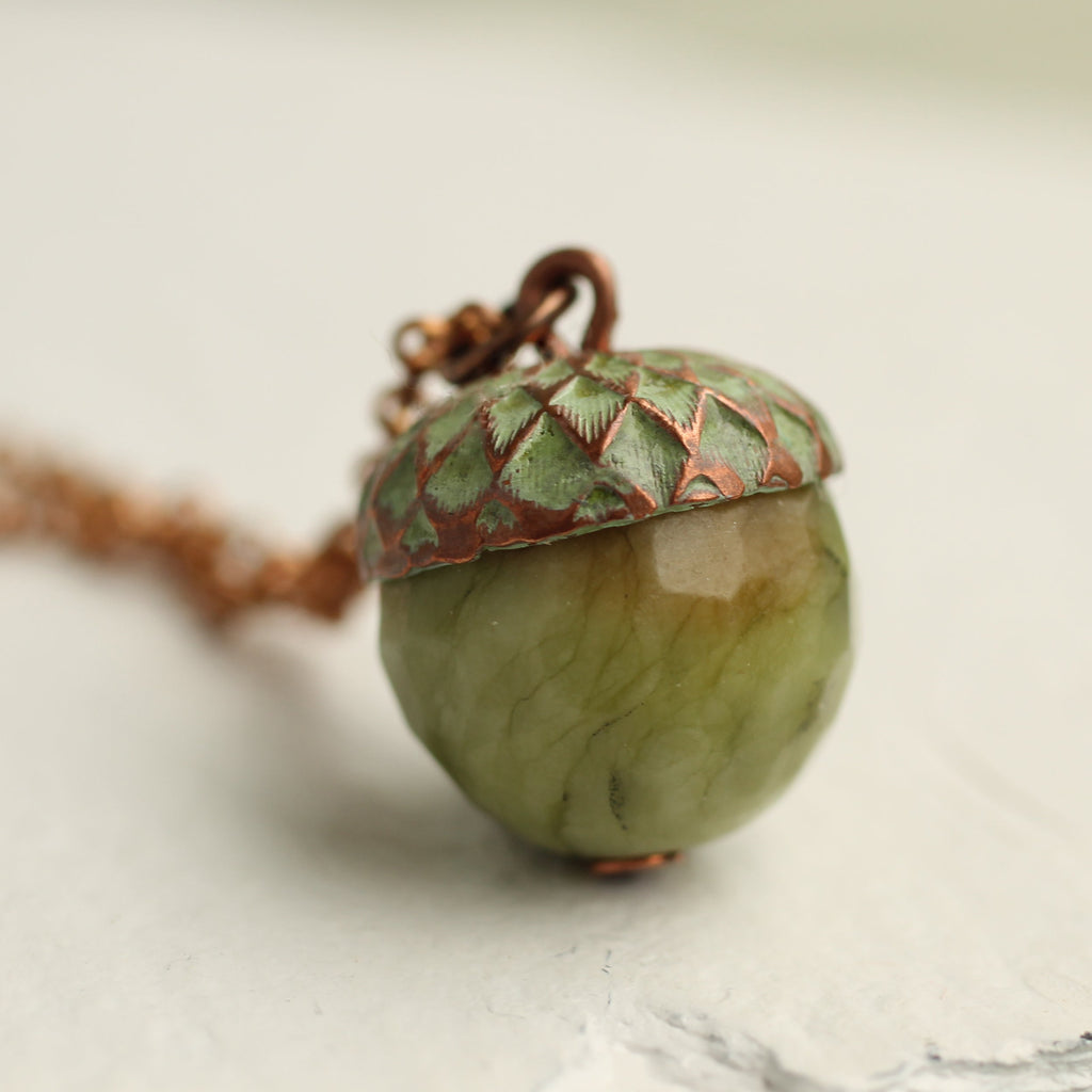 Moss Olive Green Acorn Necklace (WS) - Necklaces