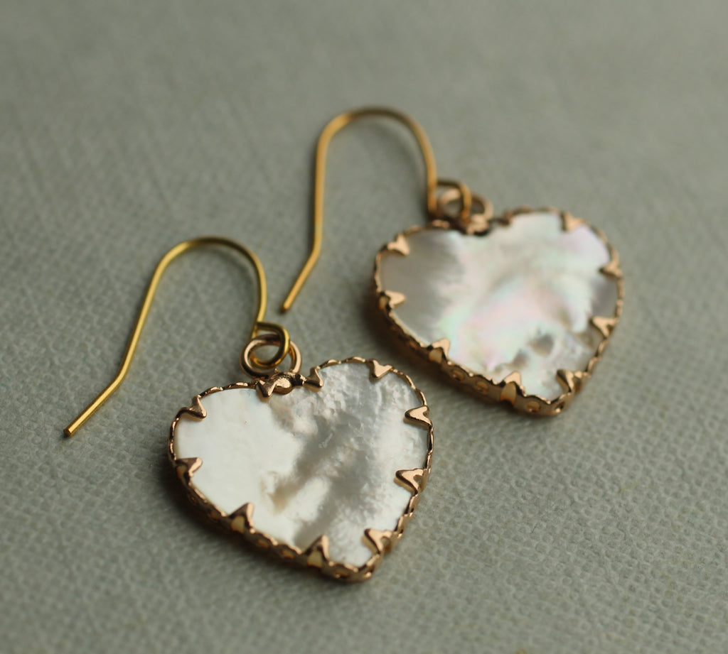 Mother of Pearl Heart Earrings - Earrings