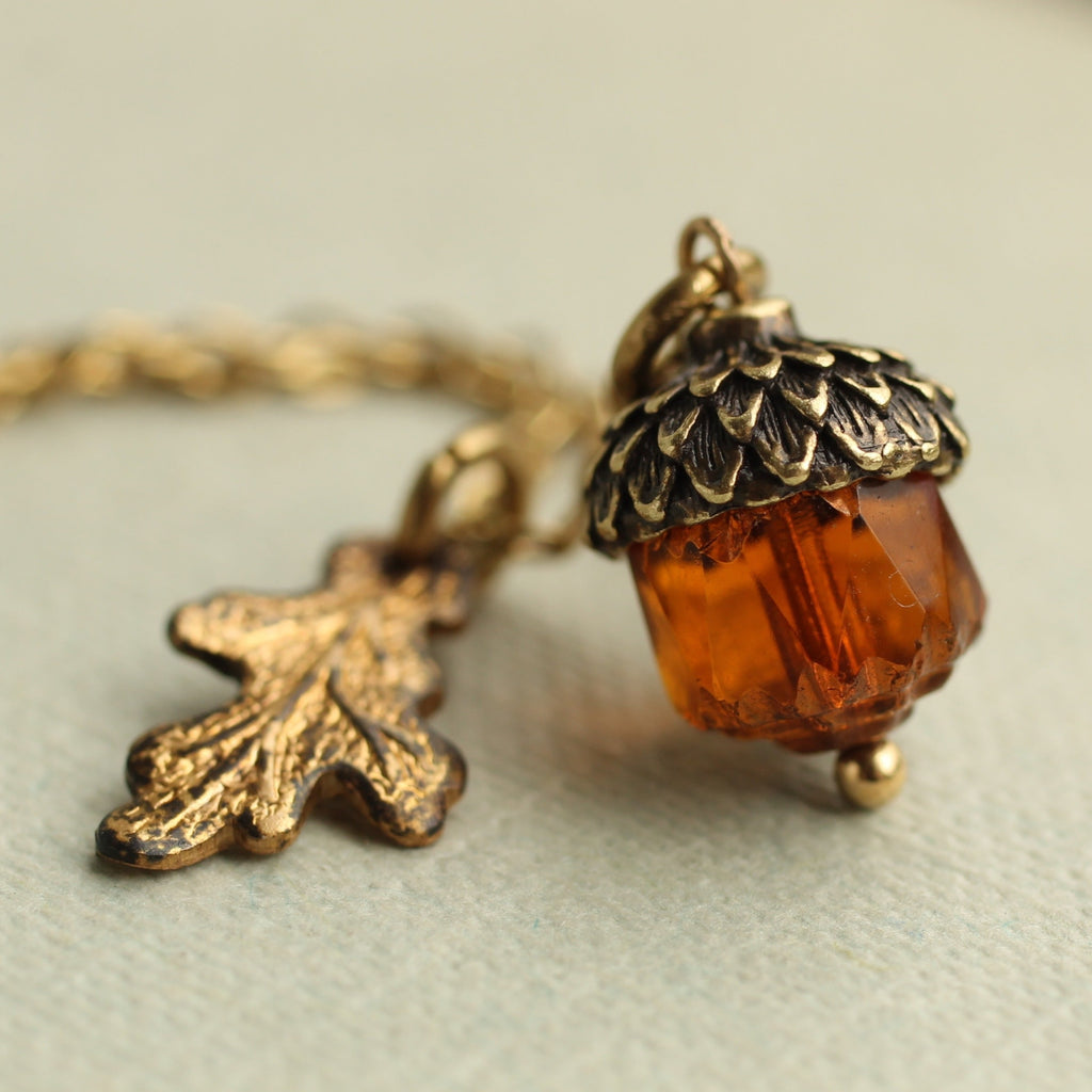 Burnt Orange Acorn Necklace (WS) - Necklaces