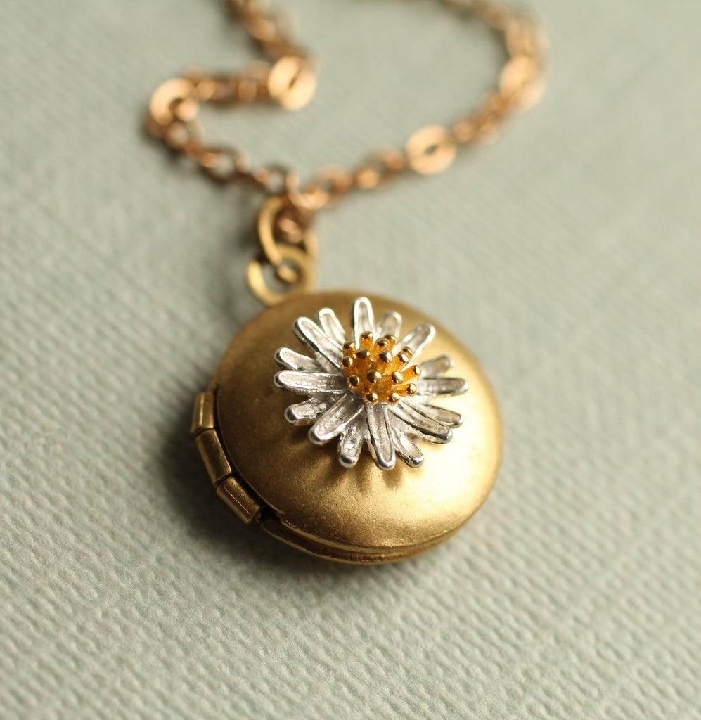 Tiny Daisy Flower Locket - Necklaces