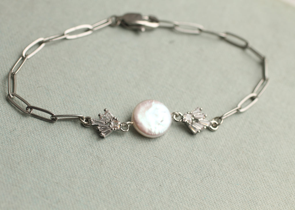 Silver Art Deco Freshwater Pearl Bracelet - Bracelets