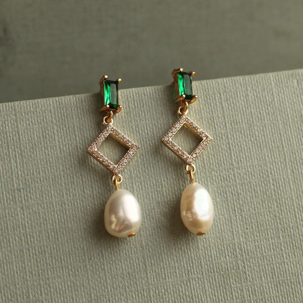 Emerald Freshwater Pearl Bridal Drop Earrings - Earrings