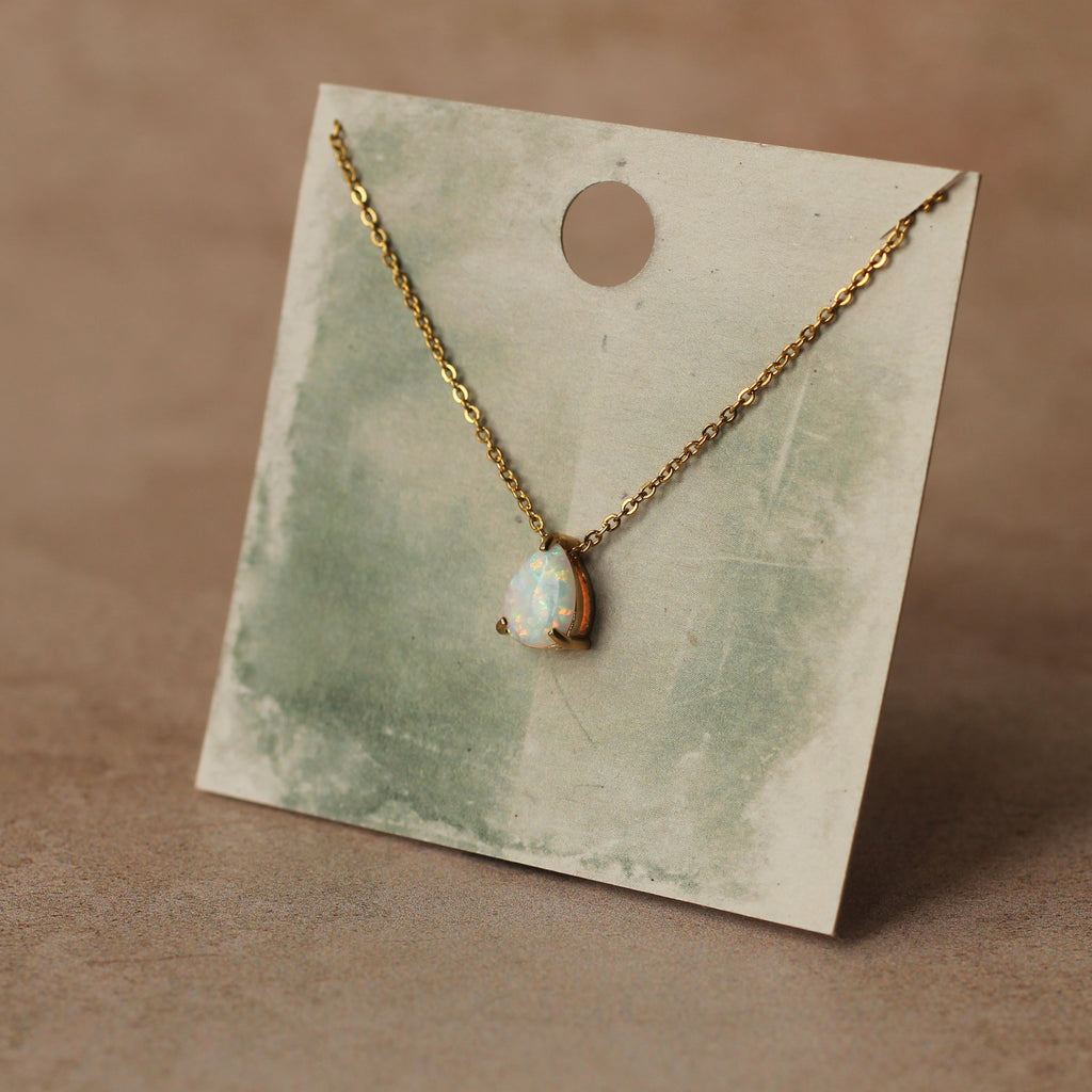 Opal Teardrop Pendant Necklace (WS) - Necklaces