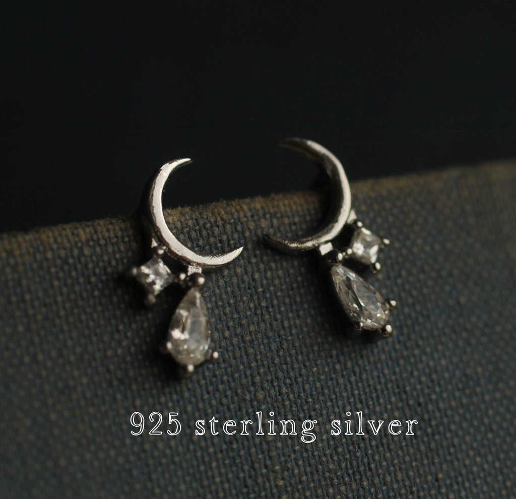 Silver Moon Stud Earrings - Earrings