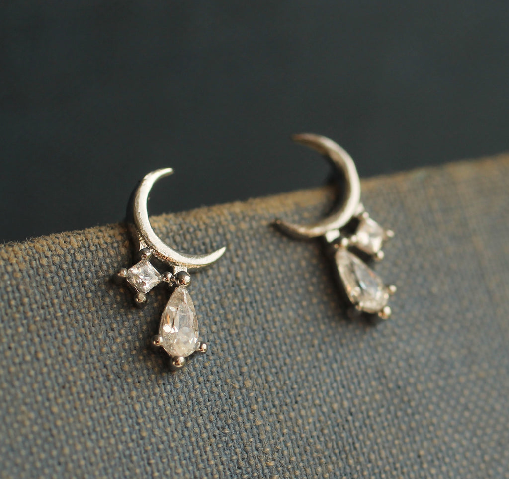 Silver Moon Stud Earrings - Earrings