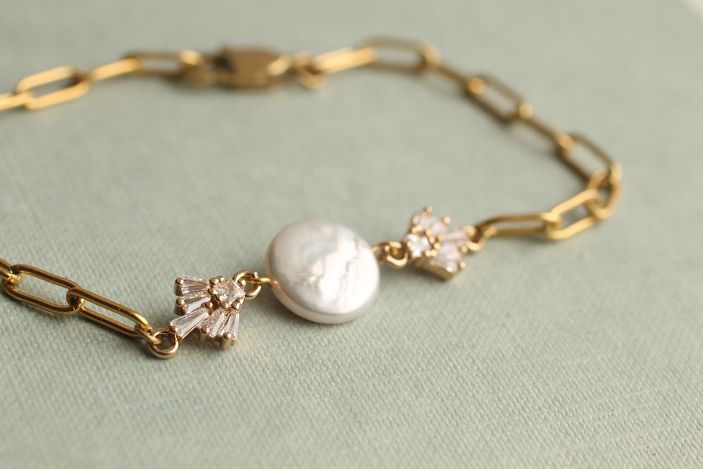 Gold Art Deco Freshwater Pearl Bracelet - 