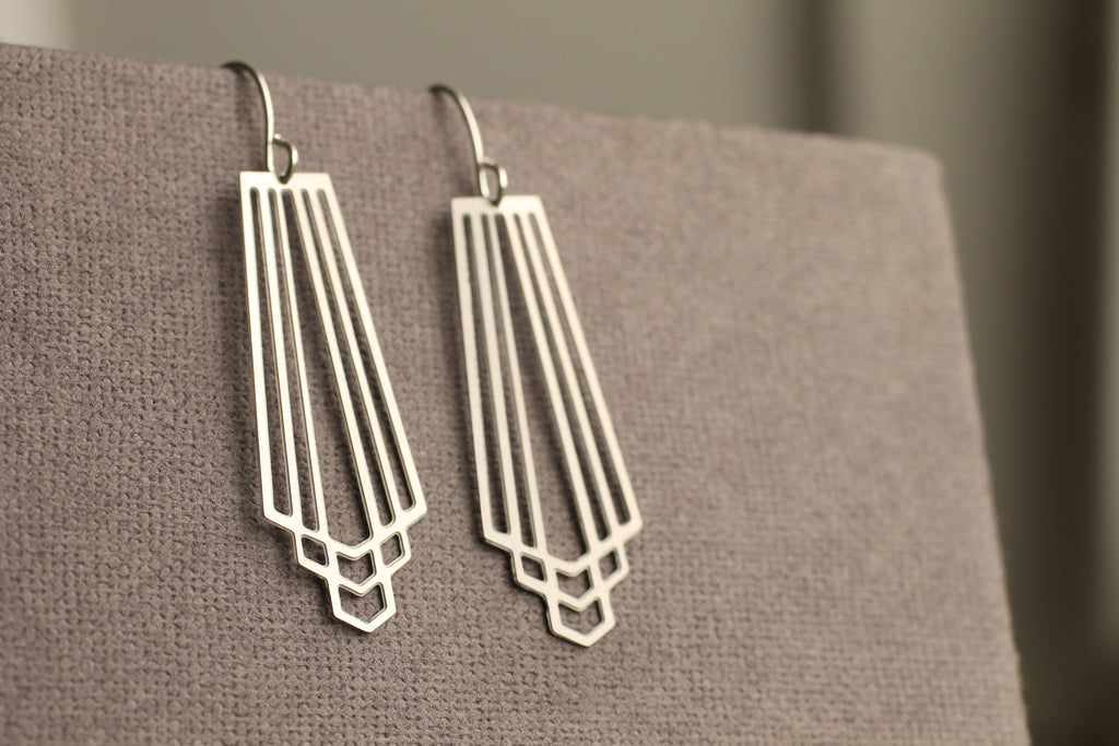Silver Art Deco Cut Earrings - 