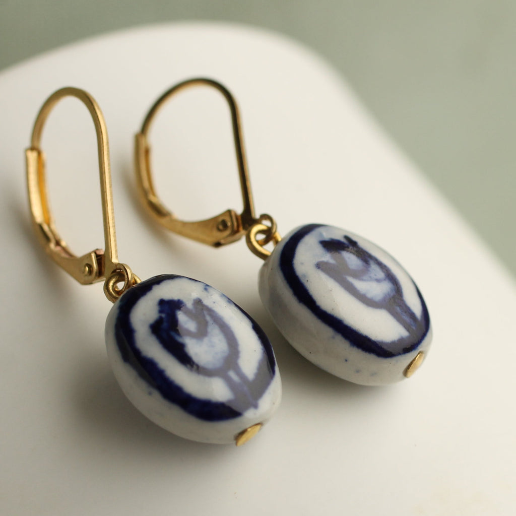 Blue Delft Tulip Earrings (WS) - Earrings
