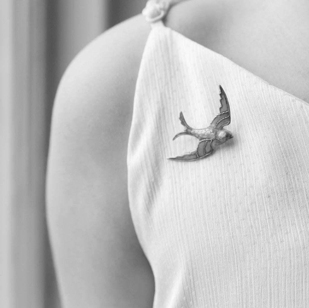 Small Verdigris Swallow Brooch - 