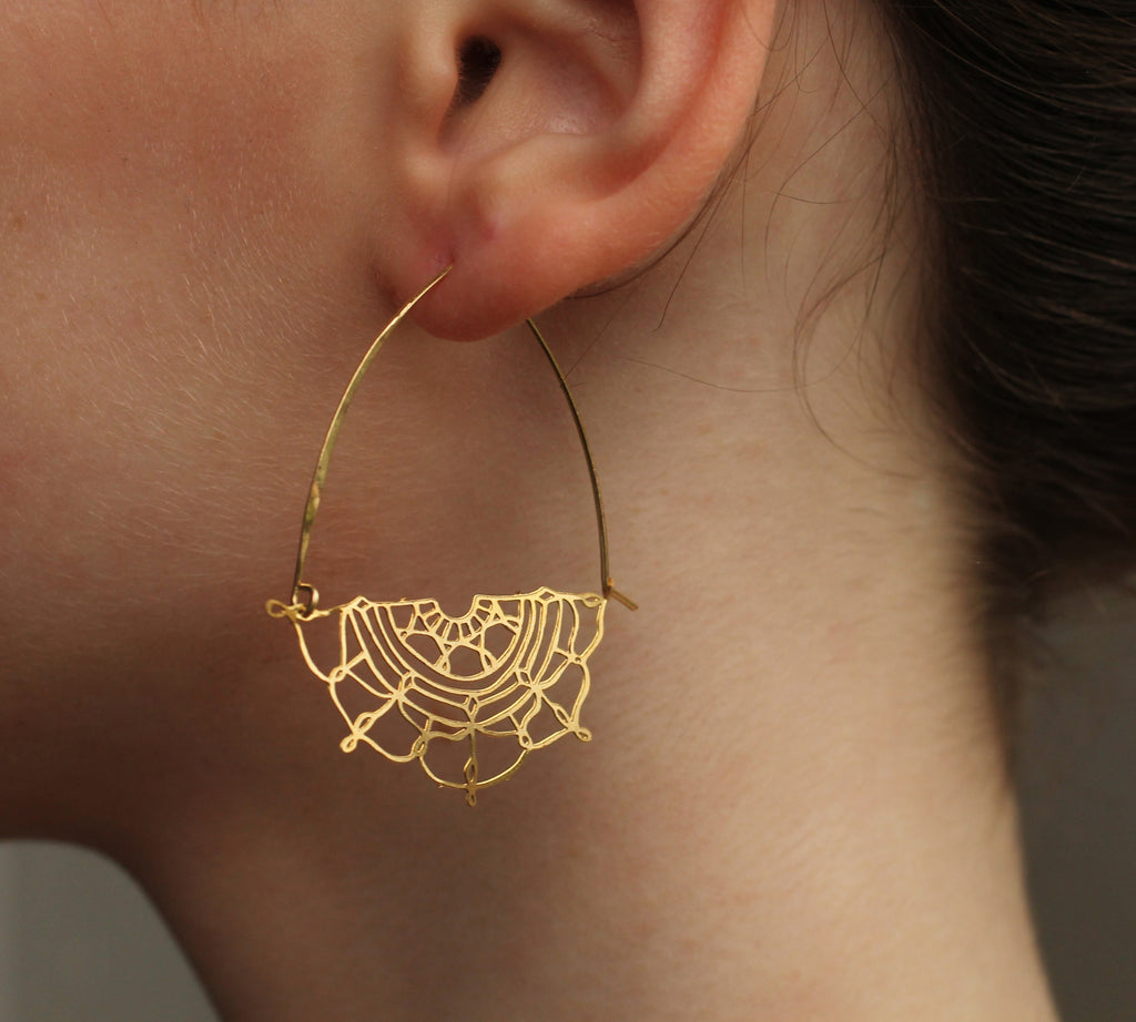 Gold Lace Hoop Earrings - 