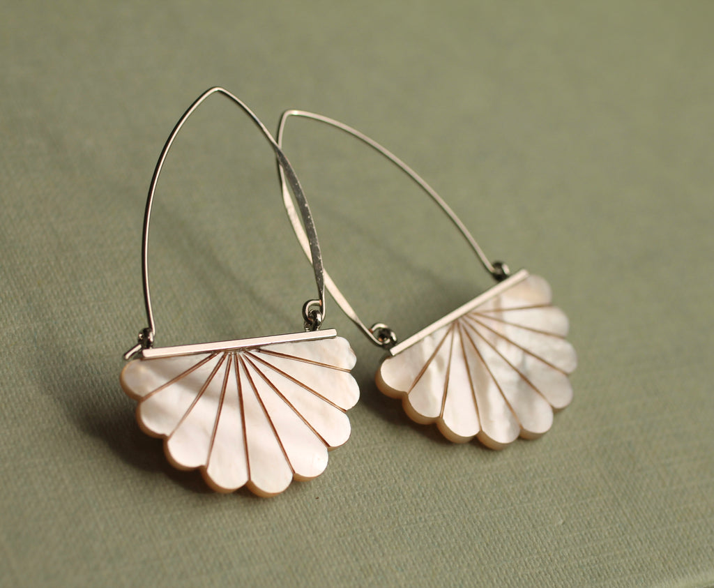 Mother of Pearl Art Deco Hoop Earrings - Earrings