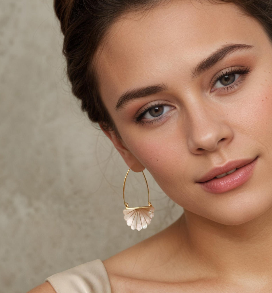 Mother of Pearl Art Deco Hoop Earrings - Earrings