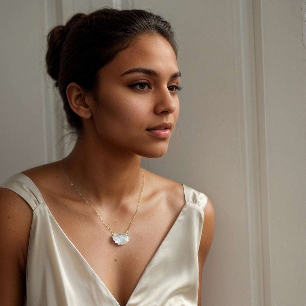 Mother of Pearl Semi Circle Necklace (WS) - Necklaces