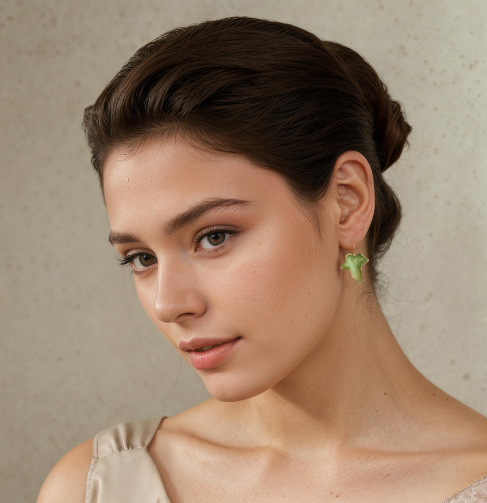 Olive Green Ivy Leaf Earrings - Earrings