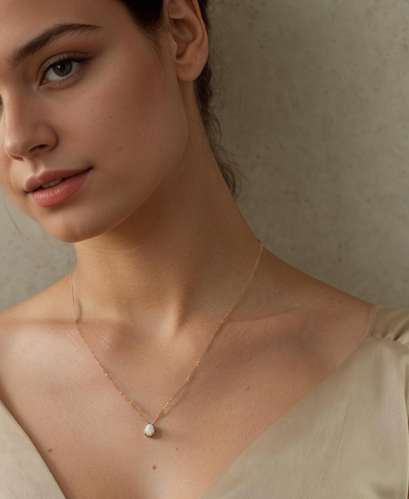 Opal Teardrop Pendant Necklace (WS) - Necklaces