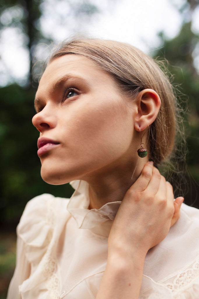 Olive Acorn Earrings - Earrings