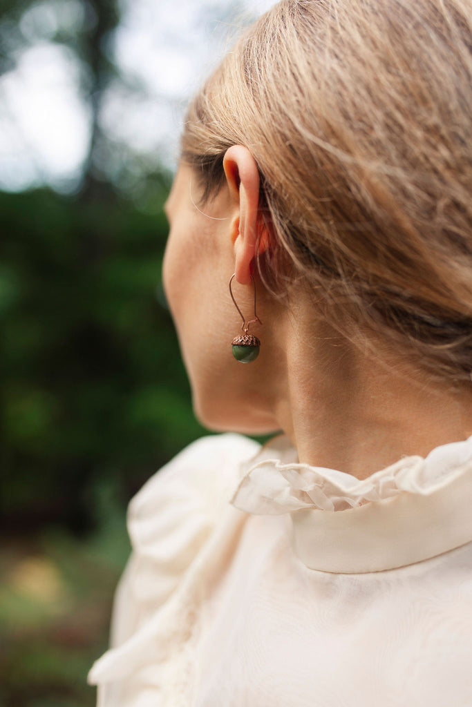 Olive Acorn Earrings - Earrings