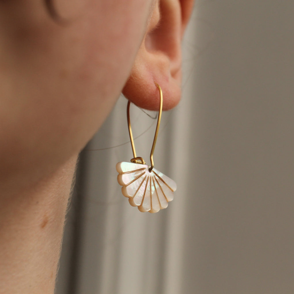 Mother of Pearl Scallop Earrings - Earrings