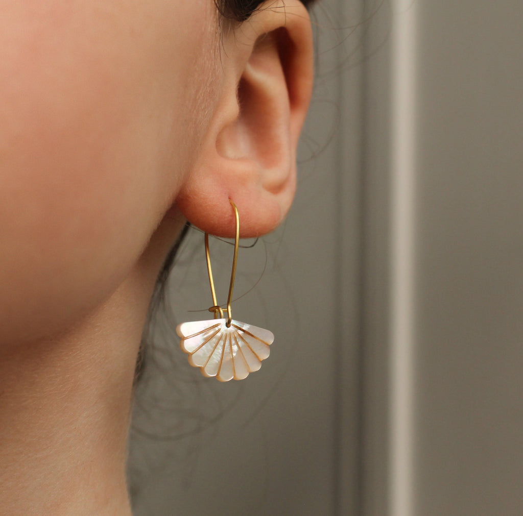 Mother of Pearl Scallop Earrings - Earrings