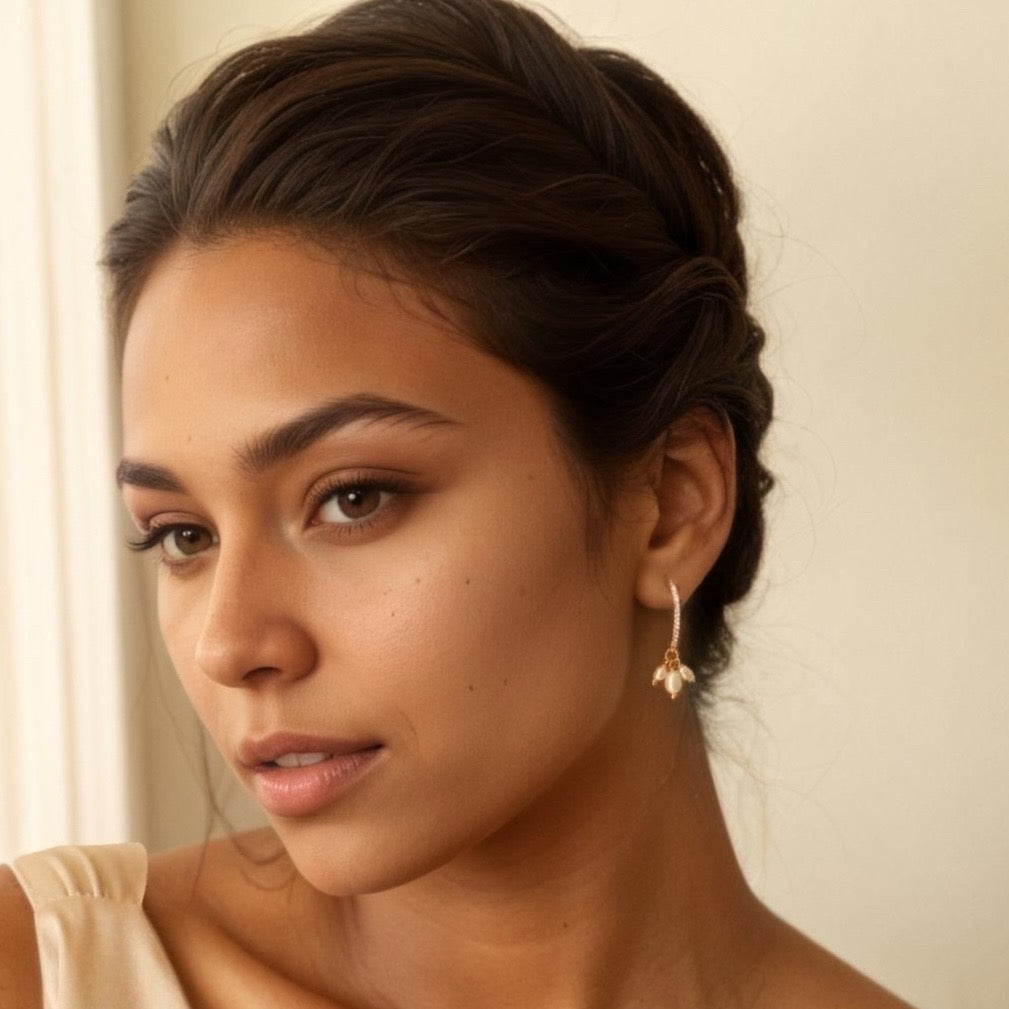 Freshwater Pearl and Gold Trio Bridal Earrings (WS) - Earrings