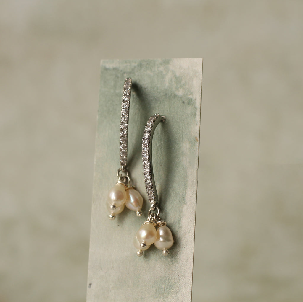 Freshwater Pearl and Gold Trio Bridal Earrings (WS) - Earrings