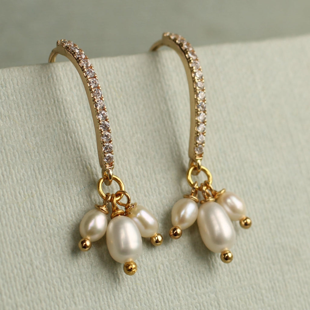 Freshwater Pearl and Gold Trio Bridal Earrings (WS) - Earrings