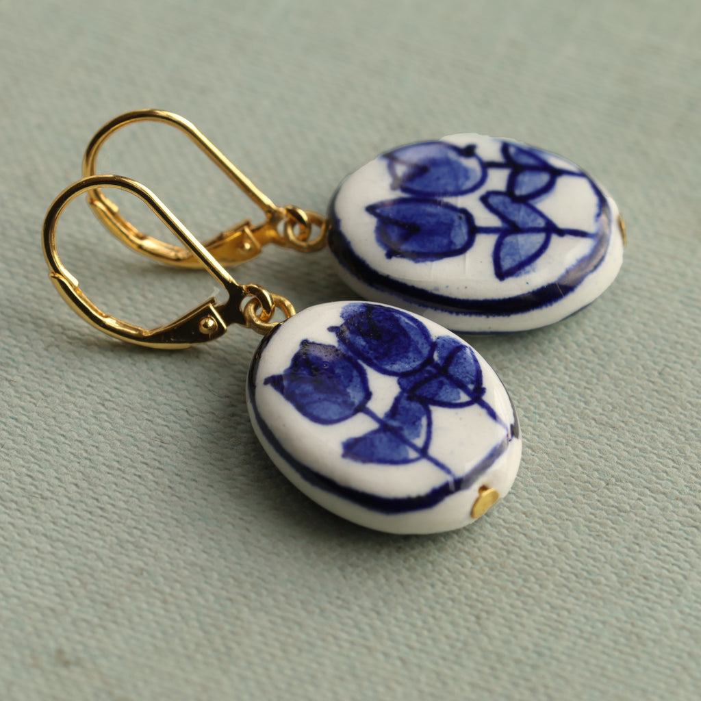 Oval Blue Tulip Earrings (WS) - Earrings