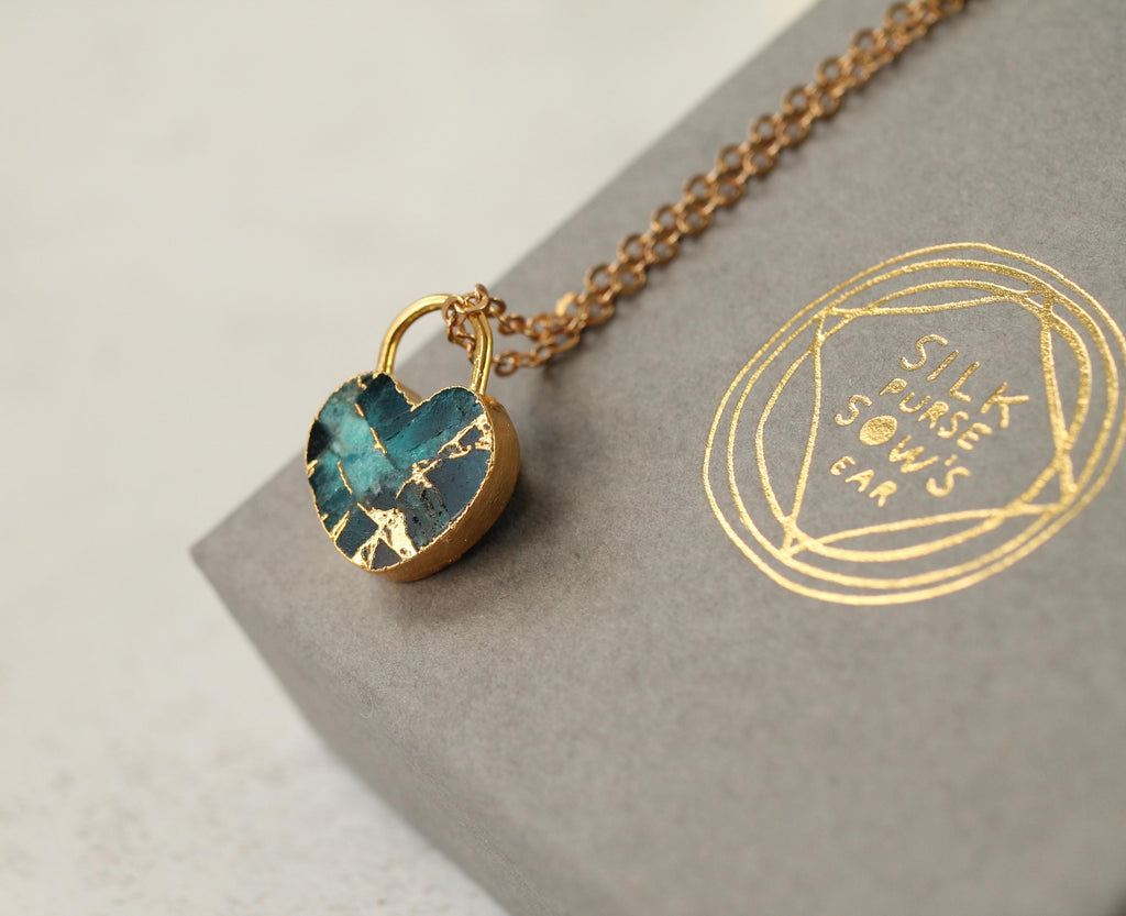 Padlock Heart Gemstone Necklace - Necklaces