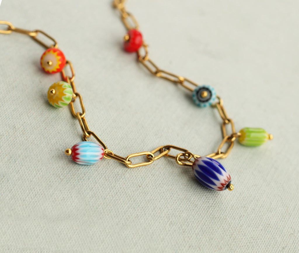 Millfiori Glass Rainbow Charm Necklace - Necklaces