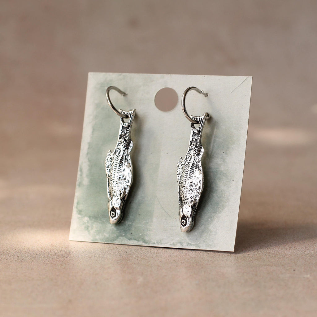 Silver Sardine Fish Hoop Earrings - Earrings