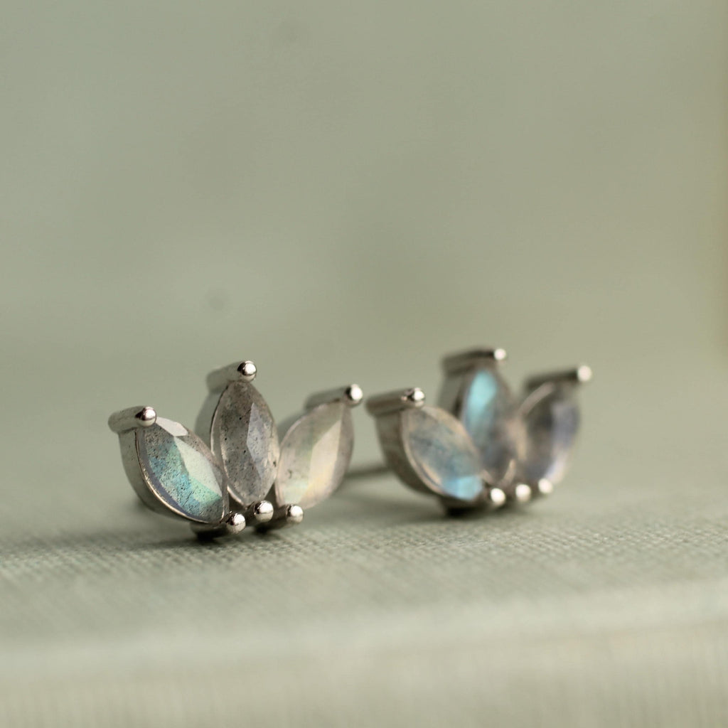 Labradorite Lotus Stud Earrings - Earrings
