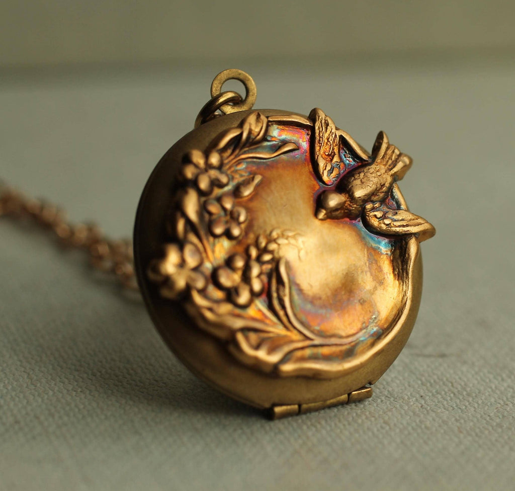 Pastoral Antique Bird Locket - personalised photo locket
