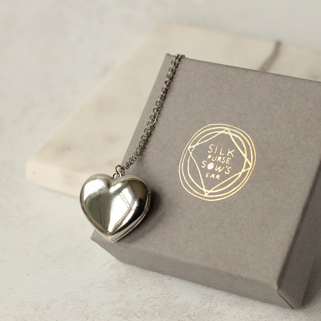 Silver Chunky Heart Locket - personalised photo locket