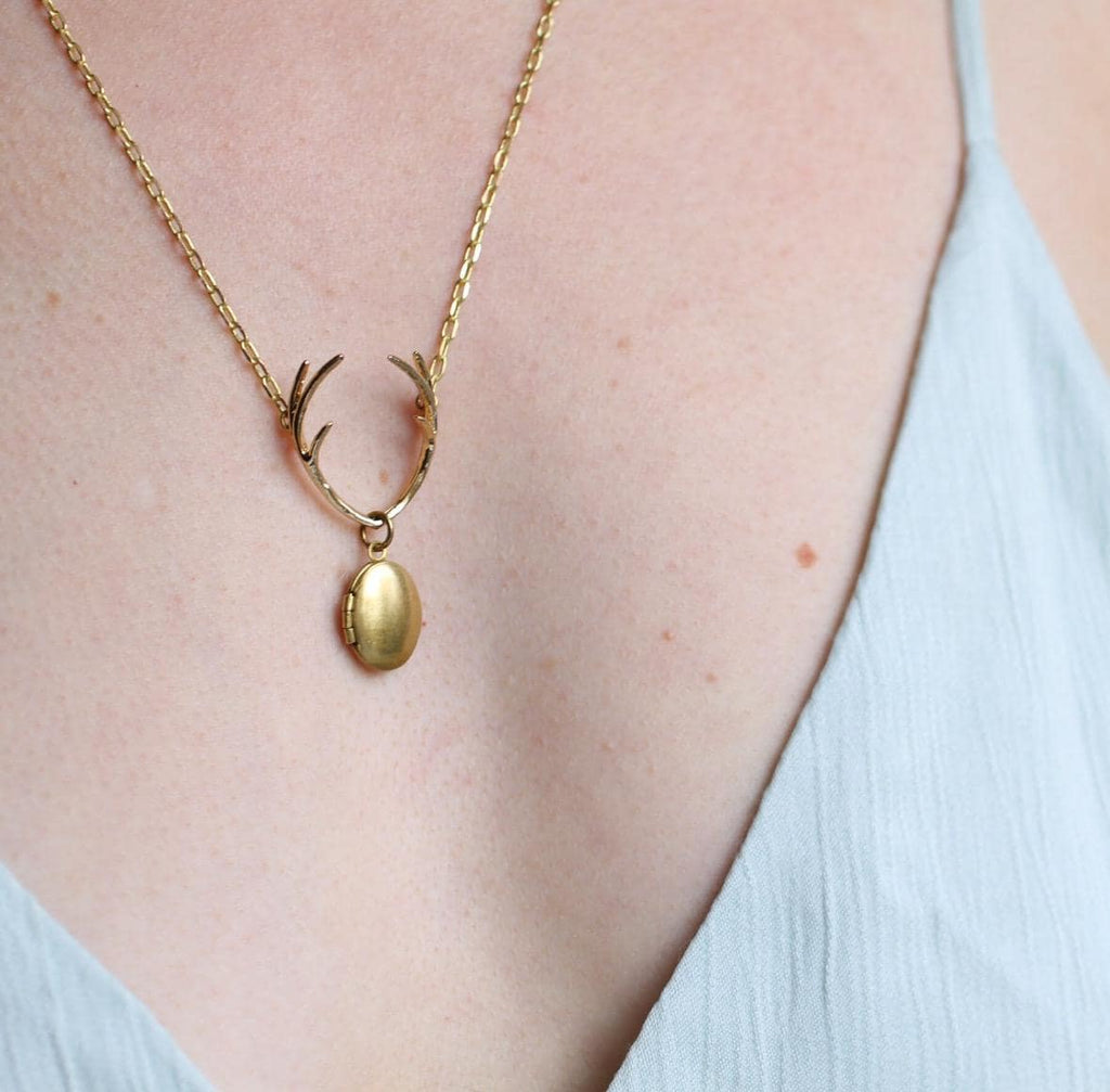 Tiny Antler Locket Necklace - Necklaces