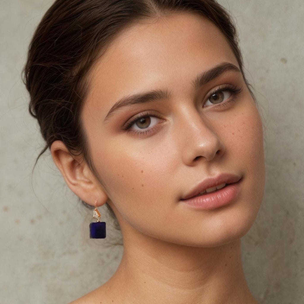 Cobalt Blue Vintage Glass Earrings - Earrings