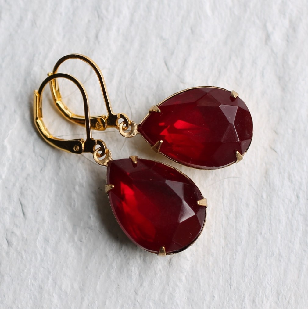 Ruby Red Teardrop Earrings - Earrings