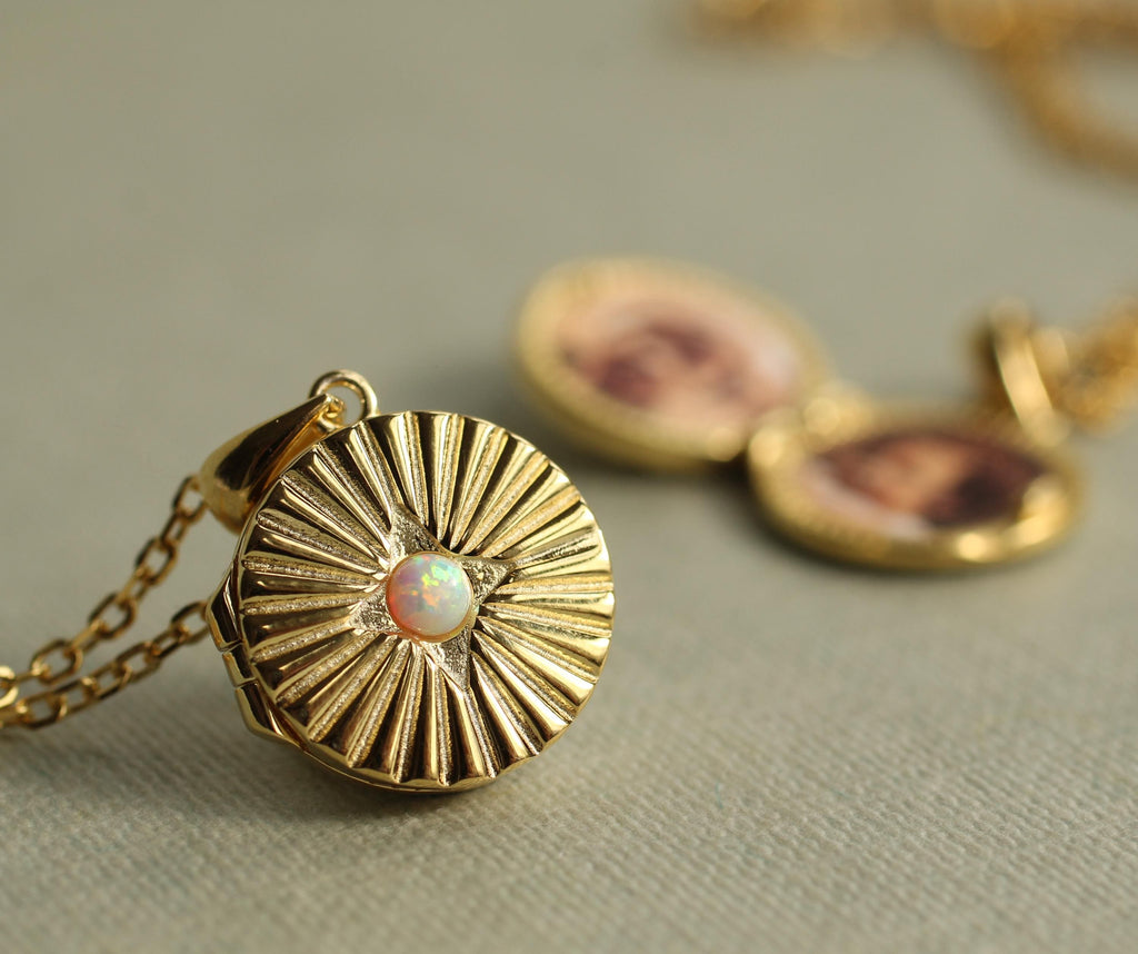 Gold Vermeil Opal Sun Locket - Necklaces