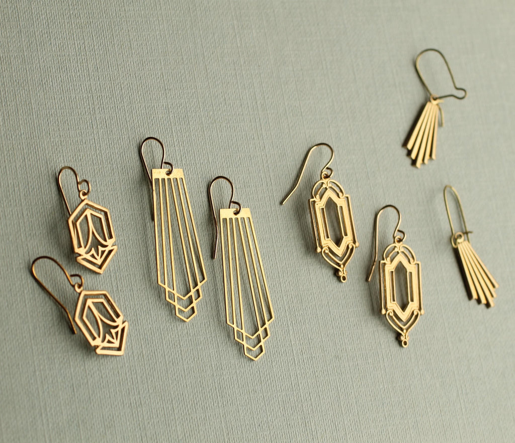 Gold Art Deco Harp Earrings - Earrings
