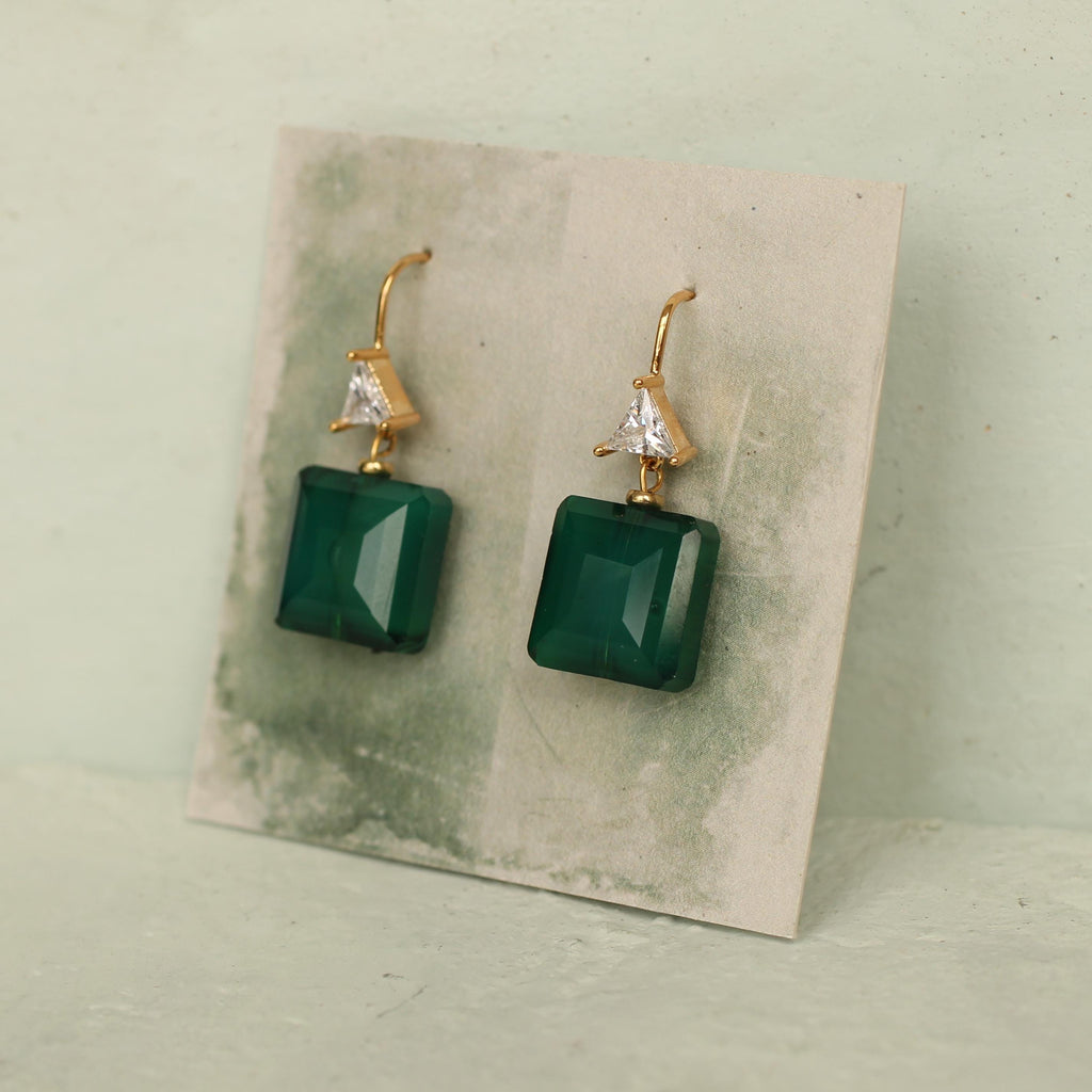 Jade Green Vintage Glass Earrings - Earrings