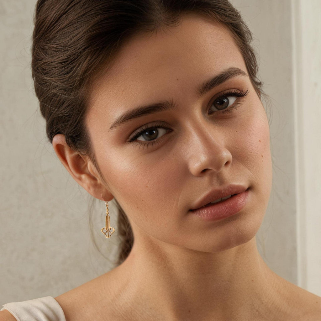 Gold Art Deco Harp Earrings - Earrings