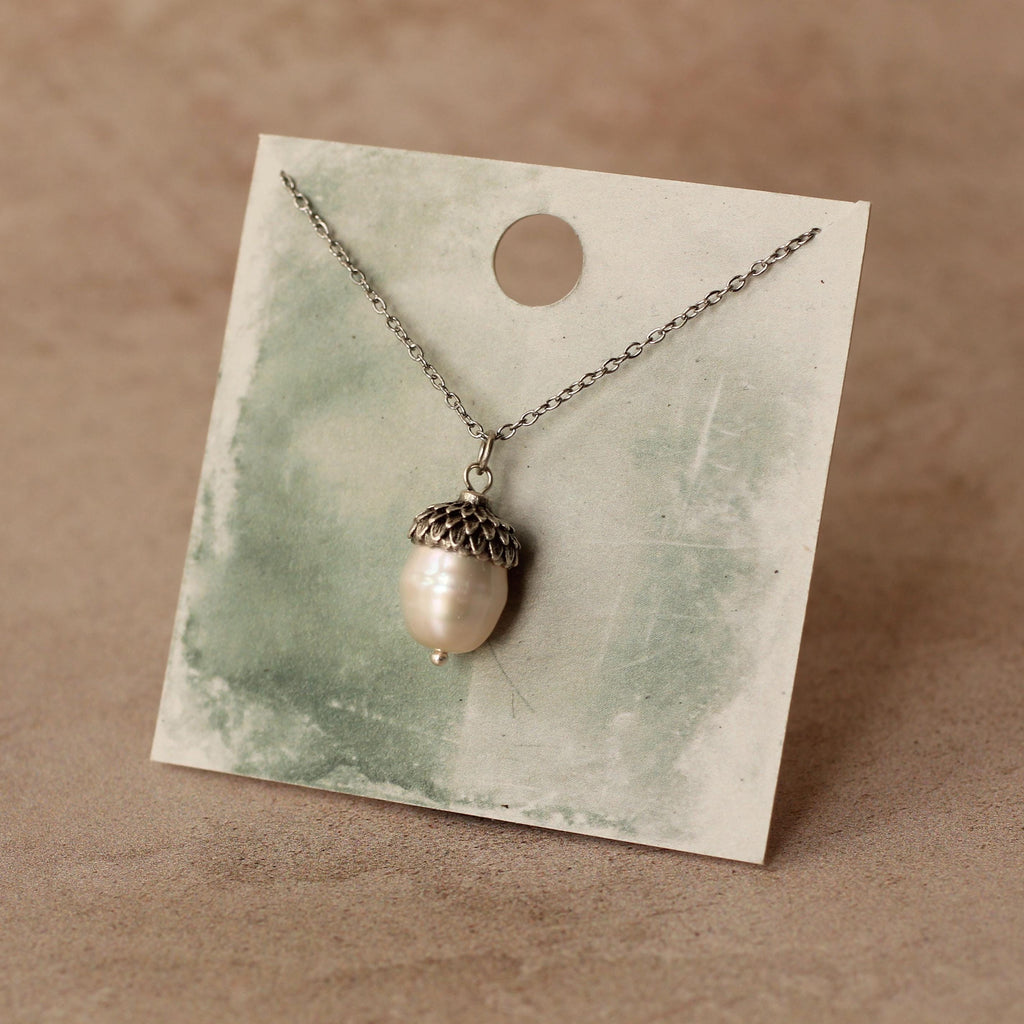 Freshwater Pearl Silver Acorn Necklace - Necklaces