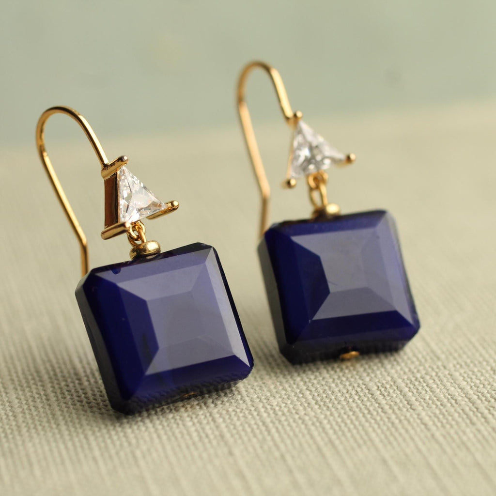 Cobalt Blue Vintage Glass Earrings - Earrings