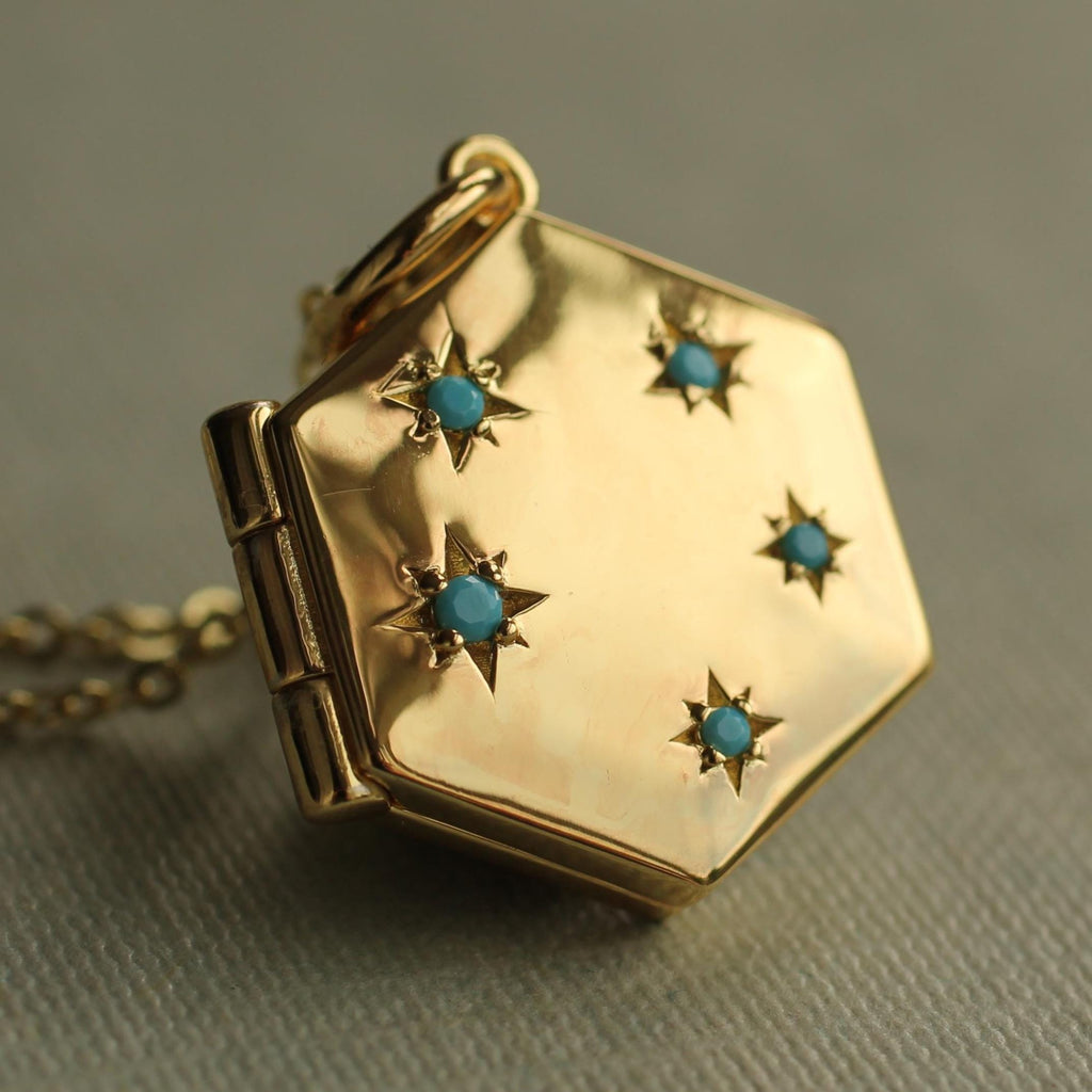 Turquoise Hexagon Locket Necklace - personalised photo locket