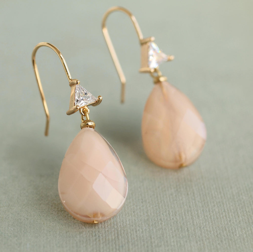 Peach Teardrop Vintage Glass Earrings - Earrings